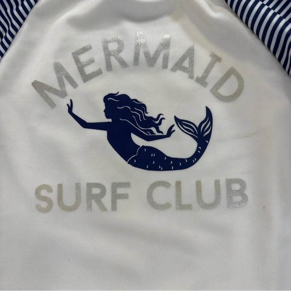 Crazy 8 Mermaid Girls Seim Surf Club Rashguard - White and Blue Sz 4T